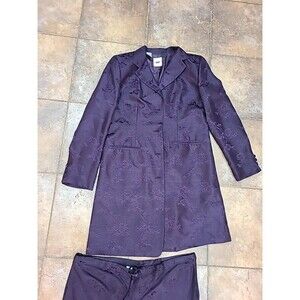 Vintage Y2K Womens 12  Silk Floral Over Coat Jacket & Pants  Suit Purple Fairy